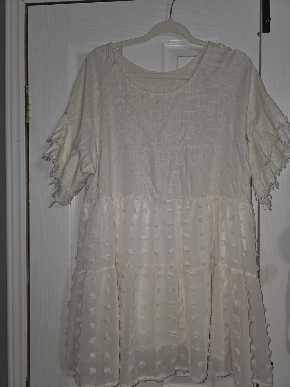 Source Unknown Cream Tiered Mini Dress with Dotted Texture
